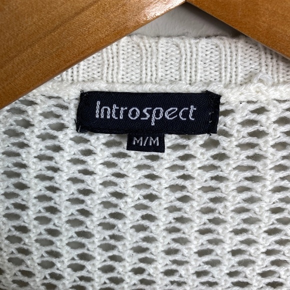 Introspect Womens Cream Open Knit Long Sleeve Cardigan Sweater Open Front Medium - Picture 3 of 13